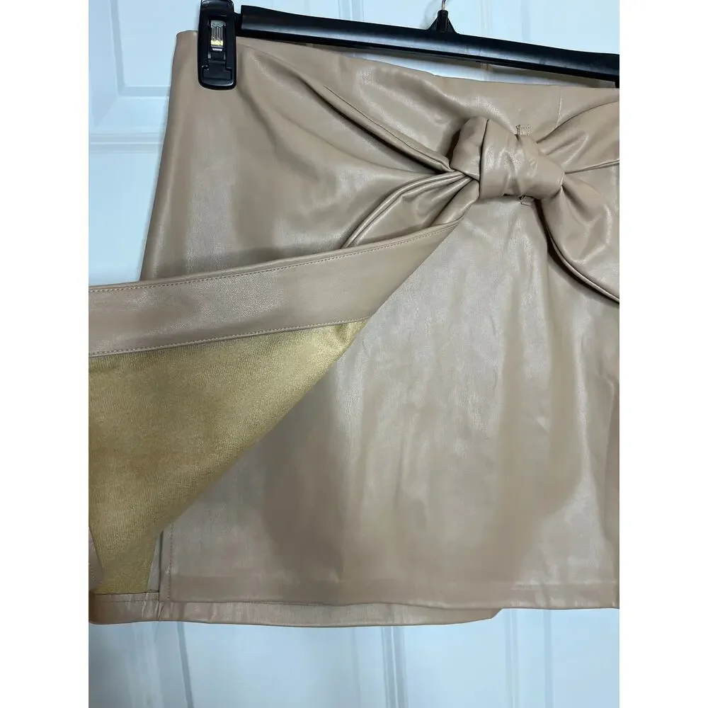 Jason Wu Medium Vegan‎ Leather Tan Wrap Mini Skirt